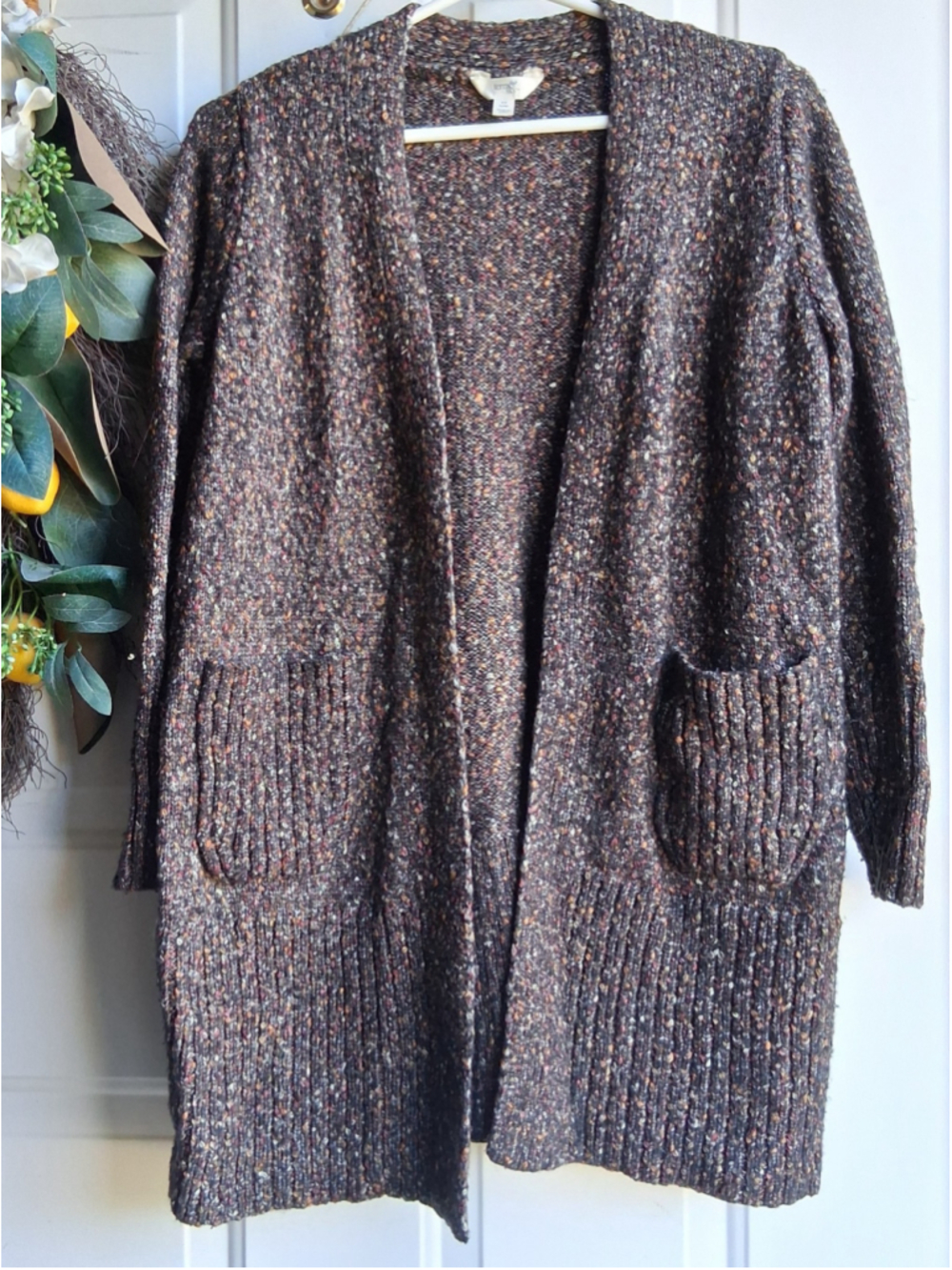 Women's Terra & Sky Cardigan Sweater 0X Black Multi-color Knit Open Front